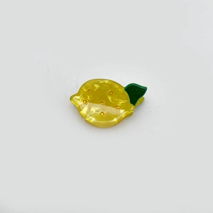 Cute lemon fruit hair claw clip in yellow acrylic with sparkling rhinestones for kids