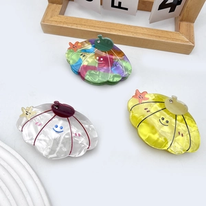 Cute Shell Hair Claw Clip Cartoon Smile Face Star Acetate Acrylic Rhinestone Shark Clip Sweet Hair Accessories For Women