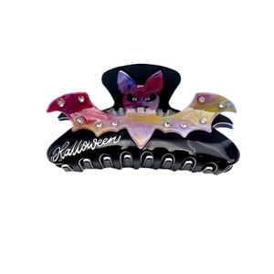 Halloween Fledermaus Haarklammer mit bunten Marmorflügeln und glitzernden Strass