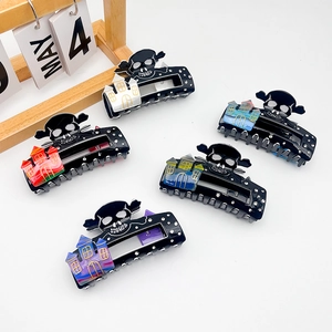 Spooky Halloween Skull Haunted Castle Hair Claw Clip Acrylic Rhinestone Goth Large Shark Hair Accessories For Women Party