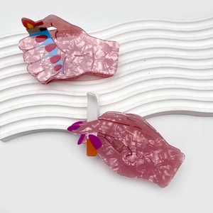 Funny Creative Hand Shape Hair Claw Clips For Women Acetate Marble Texture Cigarette Lighter Design Quirky Hair Accessories