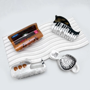 Creative music instrument hair clips set with cassette, piano, and saxophone designs