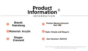 Detailed spec sheet for the crescent moon hair claw made from premium acrylic