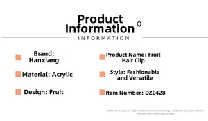 Specifications of acrylic fruit-shaped hair claw clips with model number DZ0428