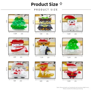 Größentabelle für 9 Weihnachts-Haarklammern aus Acryl mit Maßen für Santa und Schneemann