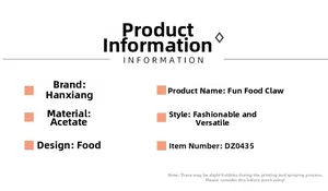 Detailed specifications for food-shaped acetate hair claw clip showing material details