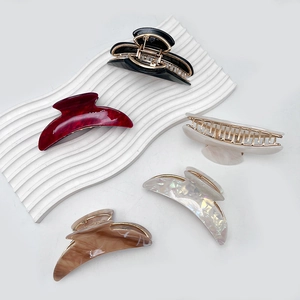 5-piece set of colorful crescent acrylic hair claws with elegant gold-tone metal base