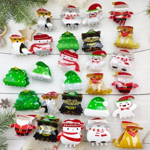 Große Weihnachts Haarkralle Acryl Weihnachtsmann Schneemann Weihnachtsbaum Hund Katze Muster Glitzer Festliche Haarschmuck