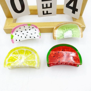 Cute fruit hair claws including dragon fruit, kiwi, lemon, and watermelon designs