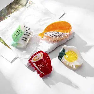 Funny Food Theme Acetate Hair Claw Clips Creative Sushi Egg Milk Box Design Non-Slip Large Hairgrips For Women Hair Styling