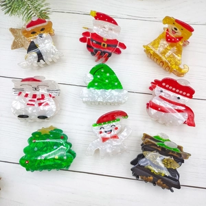 Weihnachts-Haarklammern-Set mit Weihnachtsmann, Baum und Tieren aus Acetat