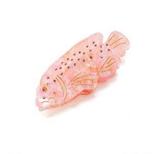 Pink marble acetate fish hair claw clip with rhinestones and elegant gold detailing