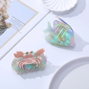 Iridescent Acetate Sea Animal Hair Claw Clip High End Marine Crab Fish Shape Rhinestone Shark Hair Clips For Women Hair Styling