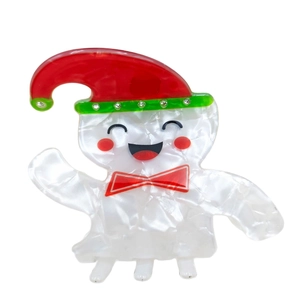Weihnachts-Haarspange als Gespenst mit roter Weihnachtsmütze und Glitzersteinen