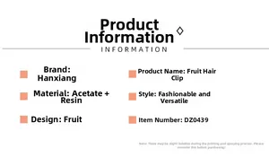 Detailed specifications of the acetate fruit hair claw clip model DZ0439 in fashion style