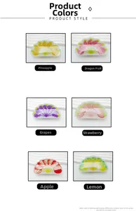Détail de 6 pinces à cheveux en acrylique aux motifs de fruits dont fraise et ananas