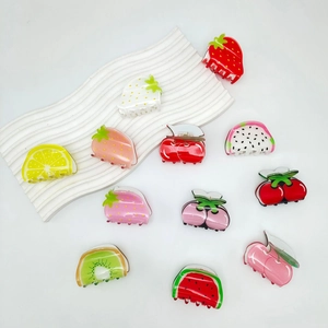 Cute Fruit Print Acrylic Hair Claw Clips Strawberry Cherry Watermelon Lemon Kiwi Dragon Fruit Hair Clamps For Women