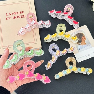 Large Acetate Fruit Pattern Hair Claw Clip Cute Translucent Strawberry Watermelon Shark Clip For Women Hair Styling Accessories