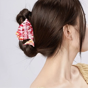 Red and white acetic acid goldfish hair claw clip for elegant bun hairstyle accessory