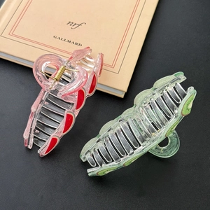 Cute fruit patterns on large acrylic hair claw clips with pink watermelon and green kiwi