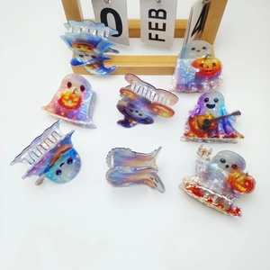 Set de 8 pinces à cheveux fantômes Halloween avec texture aurora et détails citrouille