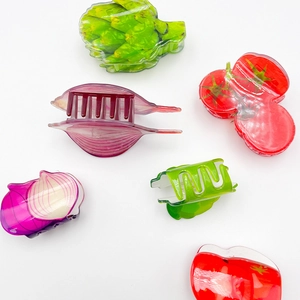 Pinces à cheveux créatives en acrylique aux motifs de tomates et d'oignons colorés