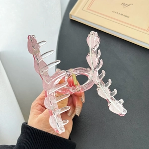 Pink translucent acrylic shark hair clip with gold spring for women stylish hair styling