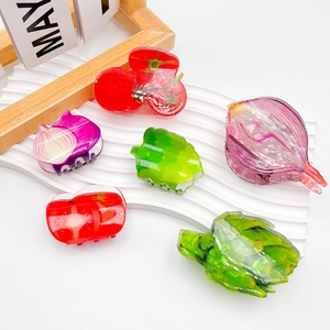 Pinces à cheveux créatives en acrylique design légumes avec motifs tomate et ail