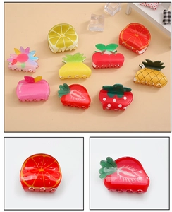 Détails de mini pinces à cheveux aux motifs mignons de fraise et d'ananas en acrylique
