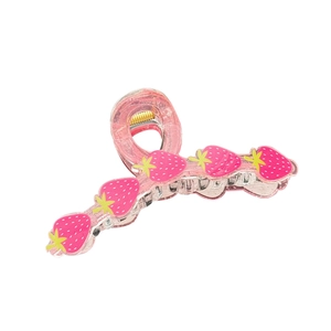 Pink translucent hair claw clip with cute strawberry pattern for elegant hairstyling