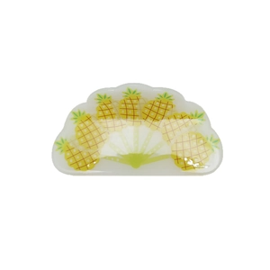 Pince à cheveux en acrylique en éventail avec motifs d'ananas jaunes et feuilles vertes