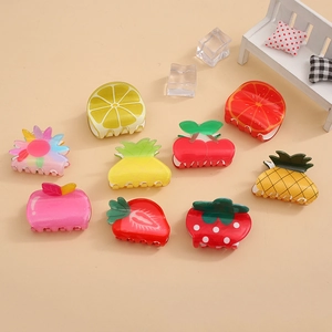 Pince à Cheveux Mignonne en Acrylique Forme de Fruit Paillettes Cerise Fraise Citron Ananas Accessoires de Cheveux Été Femmes