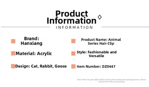 Spécifications détaillées des pinces à cheveux en acrylique aux motifs de chat et lapin