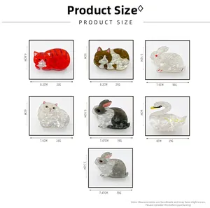 Tableau des tailles pour pinces à cheveux motifs chat, lapin et cygne en acrylique