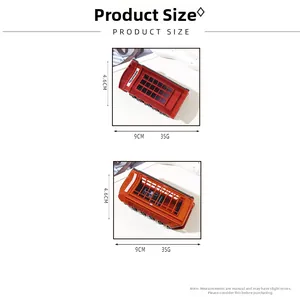 Detailed size chart for retro telephone booth hair claw showing 9cm length and 4.6cm width