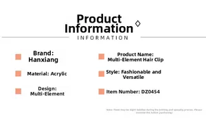 Detailed product specifications for acrylic hair claw clips with fashion versatile design
