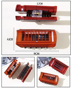 Detail view showing dimensions of red telephone booth hair claw clip with black teeth