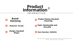 Detailed specifications of baseball glove acrylic claw clip with style and material info