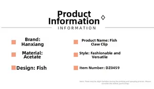 Detailed specifications for fish hair claw clip made of durable acetate material