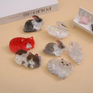 Pinces à Cheveux en Acrylique Motif Animal Chat Lapin Barrette Faite à la Main Coiffure Mode Pour Femmes Accessoires de Coiffage
