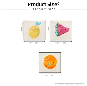 Detailed size chart showing fruit hair claw clip dimensions for lemon, watermelon and orange