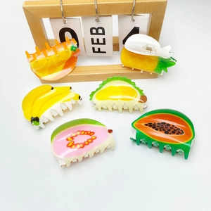 Cute Fruit Pattern Acrylic Hair Claw Clips Pineapple Banana Orange Papaya Durian Guava Shapes Summer Hair Accessories For Women