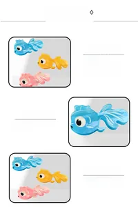 Detail showing translucent gold-fish hair claw clips in blue, yellow, and pink colors