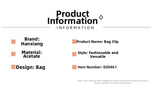 Detailed product specification chart for the acetate handbag shaped hair claw clip