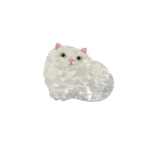 Pince à cheveux mignonne en forme de chat en acétate marbré blanc avec oreilles roses et yeux verts