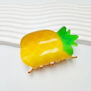 Cute pineapple pattern acrylic hair claw clip for women in bright yellow and green summer style