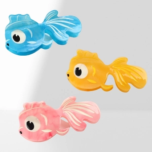 Cute Goldfish Shape Acetate Hair Claw Clip For Women Large Fish Design Hair Catch Clip Sweet Marble Pattern Hair Accessories