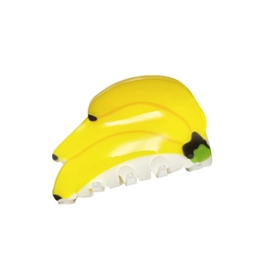 Banana shaped acrylic hair claw clip with realistic yellow texture and leopard spots