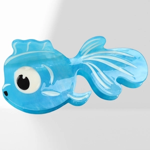 Cute blue goldfish acetate hair claw clip with marble texture for women hair styling