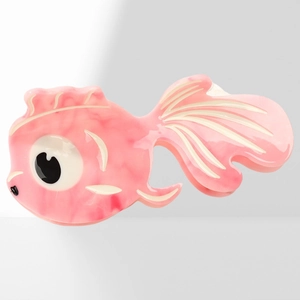 Cute pink goldfish hair claw clip made of premium acetate with marble texture detail